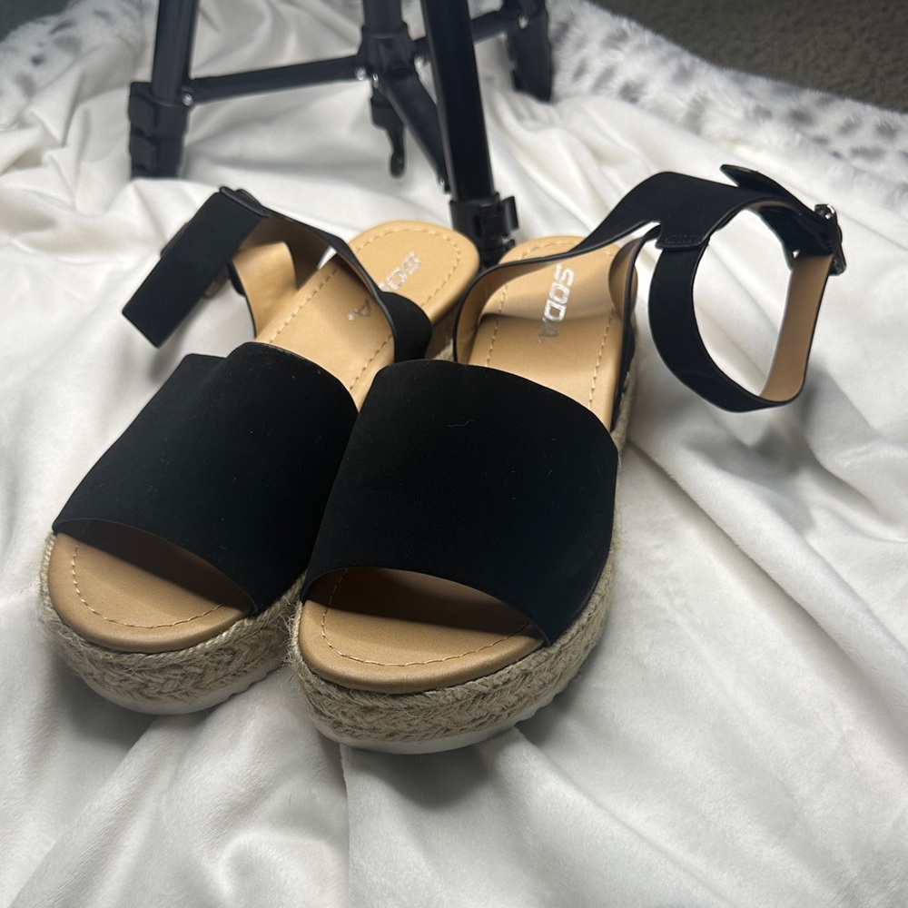 Soda Black Ankle Strap Espadrilles